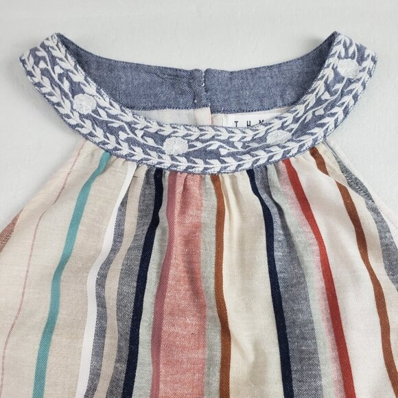 THML Vertical Striped Sleeveless Dress Womens Medium Cream High Neck Embroidered - Picture 3 of 11